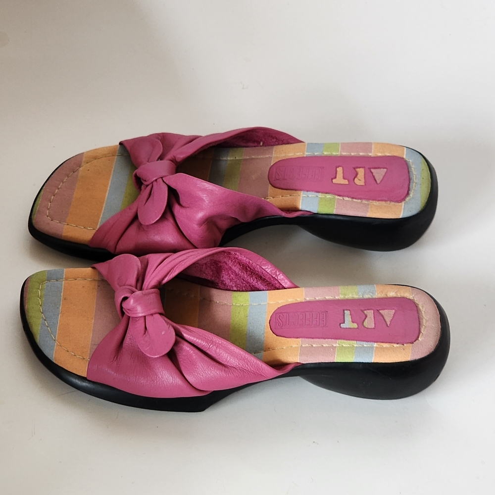 Vintage Art Effects 90s Pink Leather Knotted Slide Sandals Size 7 - Picture 7 of 9